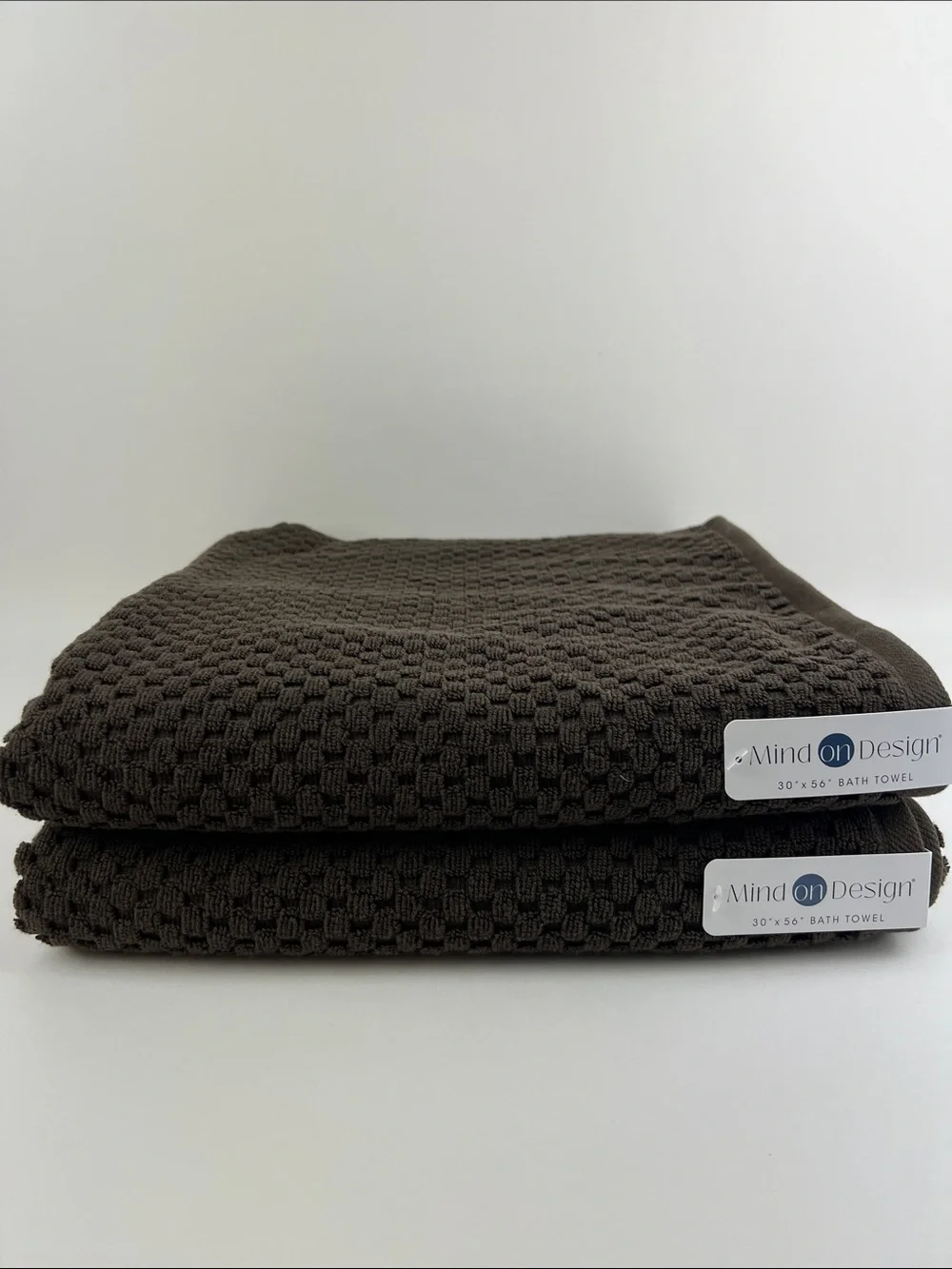 Mind On Design Bath Towels Dark Brown Waffle Design Soft Cotton 2 Pc NEW